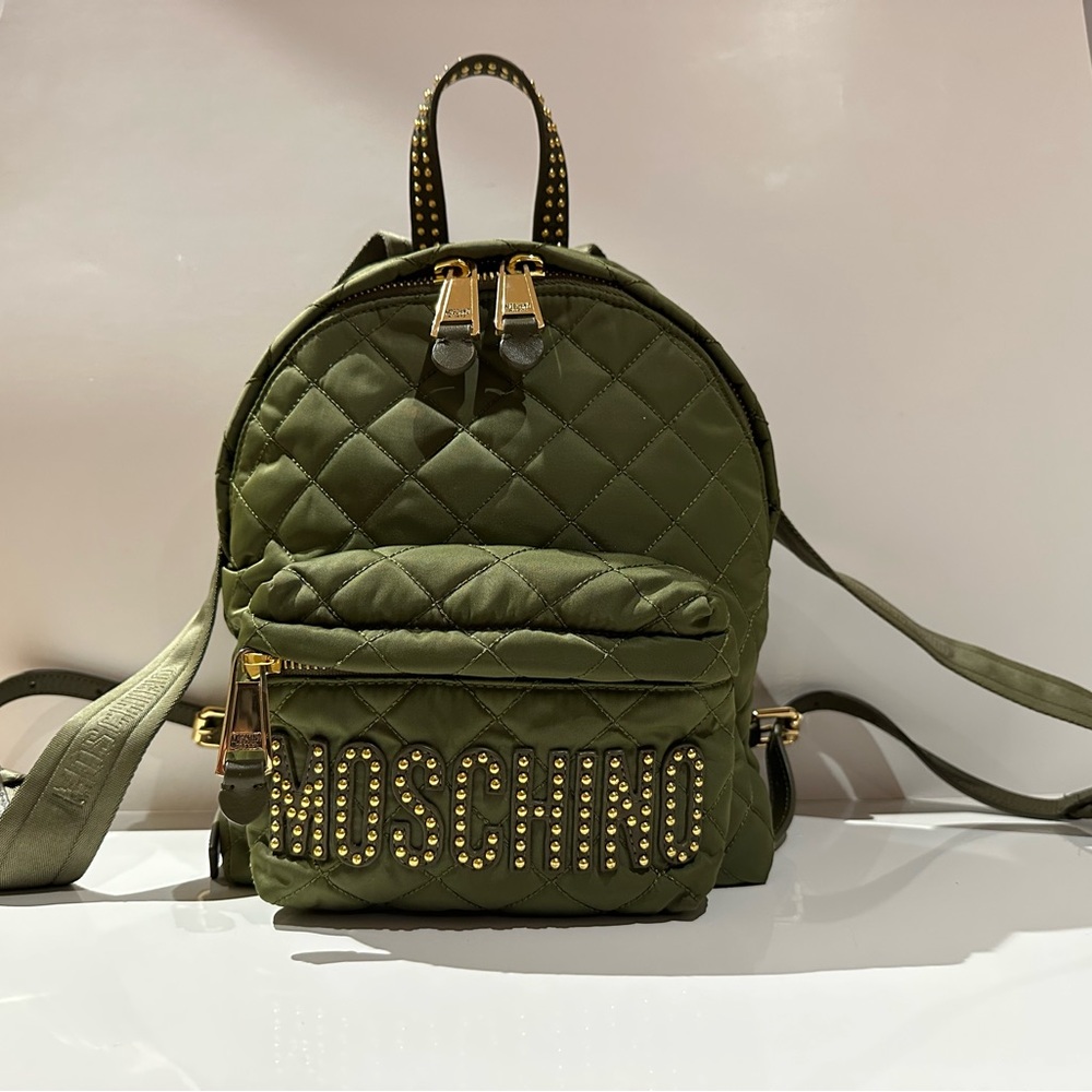 Moschino Studded Logo Backpack Quilted Nylon